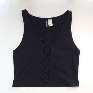 H&M Black Lace Up Crop Top in S